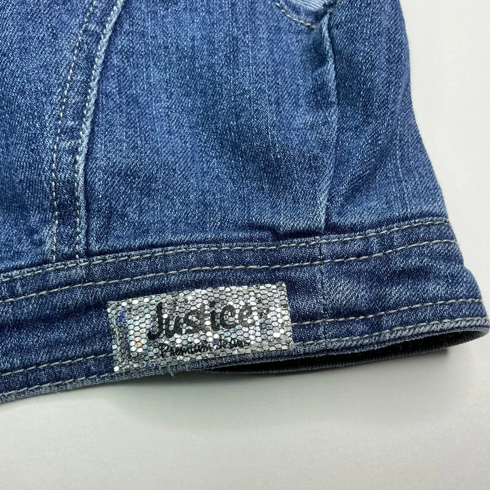 Justice Blue Denim Bolero Shrug Kids 8/10 Rhinestone Embellished Cap Sleeve